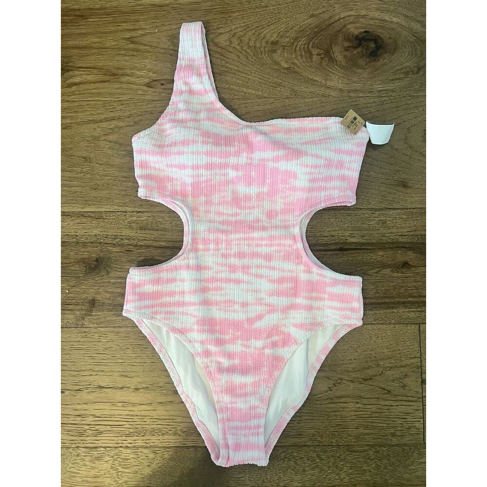NWT Pink Victoria's Secret Crinkle One Shoulder One Piece Swimsuit Tie Dye Large